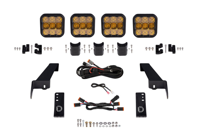Diode Dynamics Jeep JK SS5 4-Pod CrossLink Grille Lightbar Kit Pro - Yellow Combo