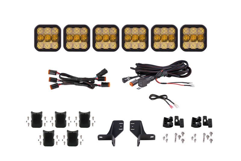 Diode Dynamics Bronco SS5 6-Pod CrossLink Grille Lightbar Kit Sport - Yellow Combo