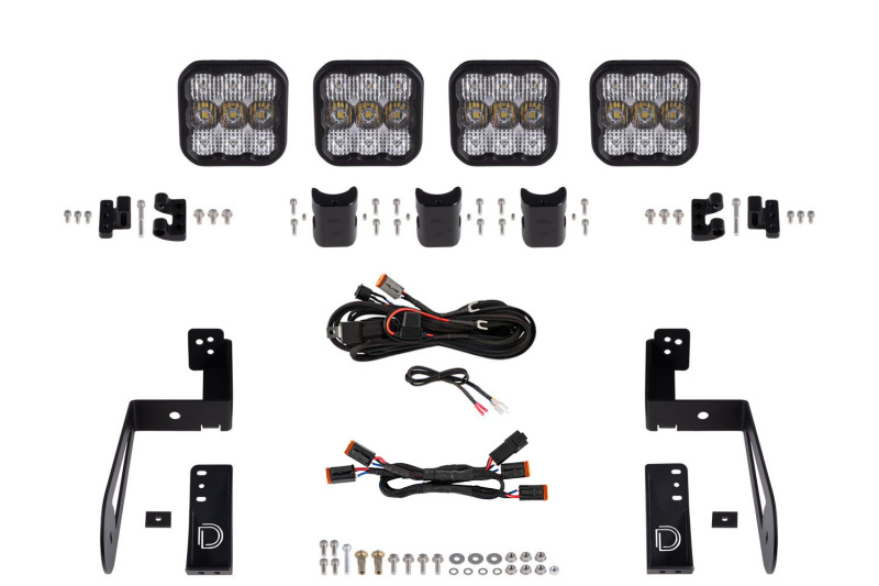 Diode Dynamics Jeep JK SS5 4-Pod CrossLink Grille Lightbar Kit Sport - White Combo