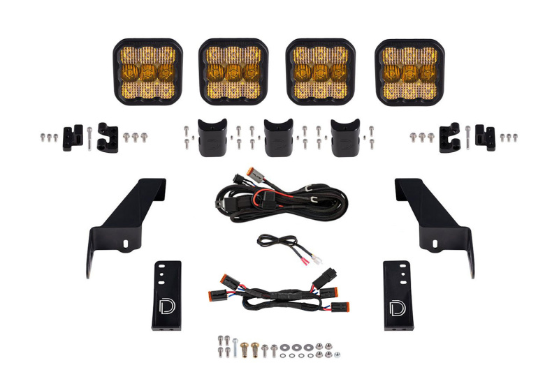 Diode Dynamics Jeep JL SS5 4-Pod CrossLink Grille Lightbar Kit Pro - Yellow Combo