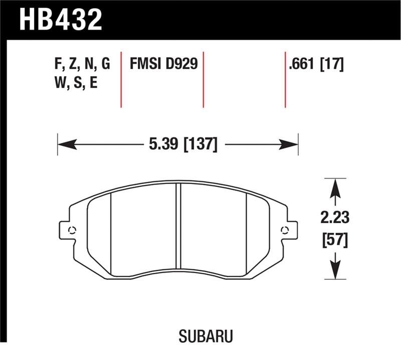 Hawk 03-05 WRX / 08 WRX / 09 Legacy 2.5i NA ONLY D929 HPS Street Front Brake Pads