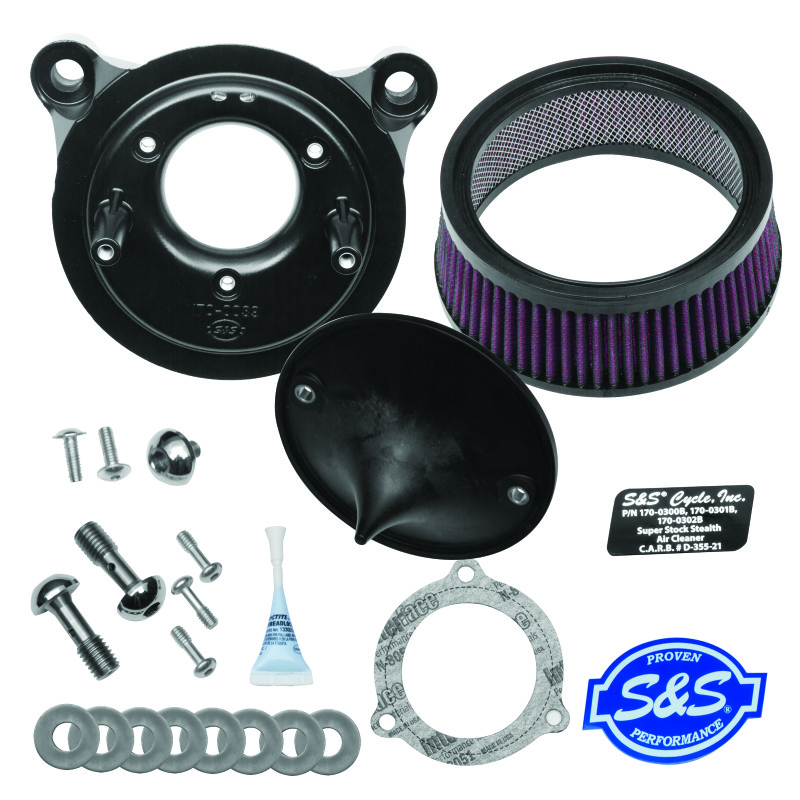 S&S Cycle 08-17 Touring/16-17 Softail Models Stealth Air Cleaner Kit w/o Cover