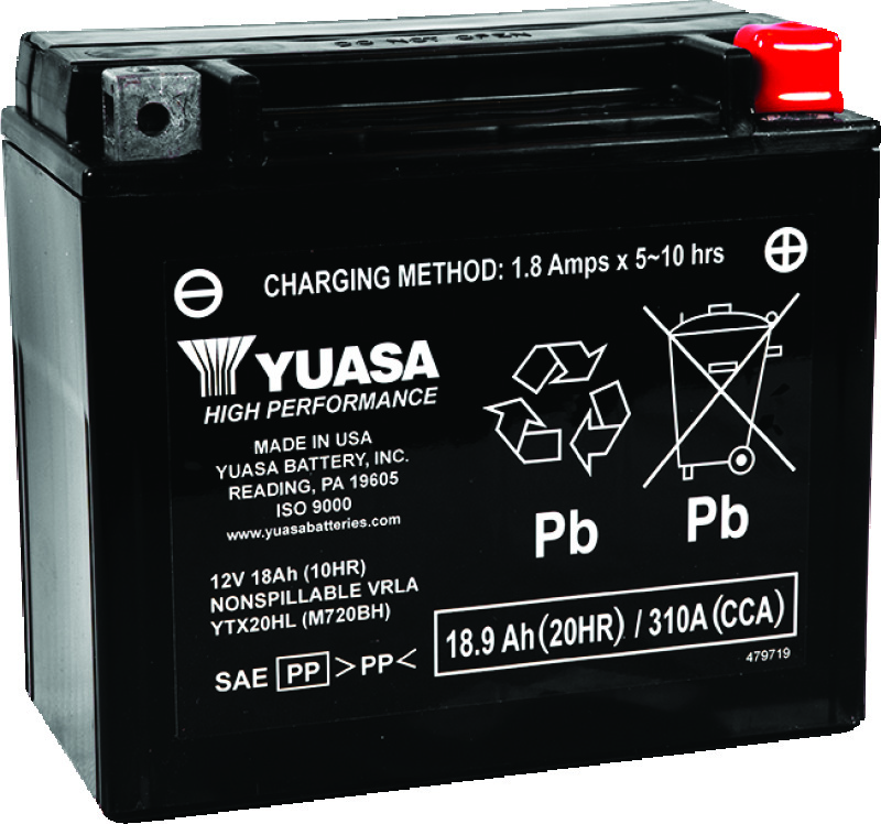 Yuasa YTX20HL Maintenance Free AGM 12-Volt Battery