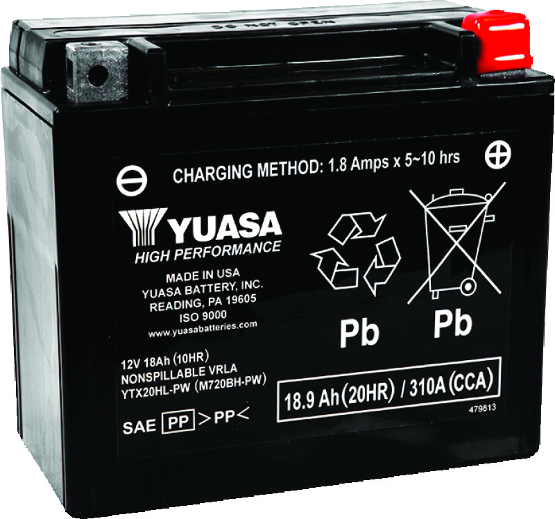Yuasa YTX20HL-PW Maintenance Free AGM 12-Volt Battery