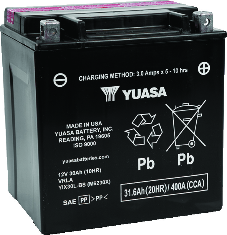 Yuasa YIX30L-BS-PW High Performance Maintenance Free AGM 12-Volt Battery w/Bottle