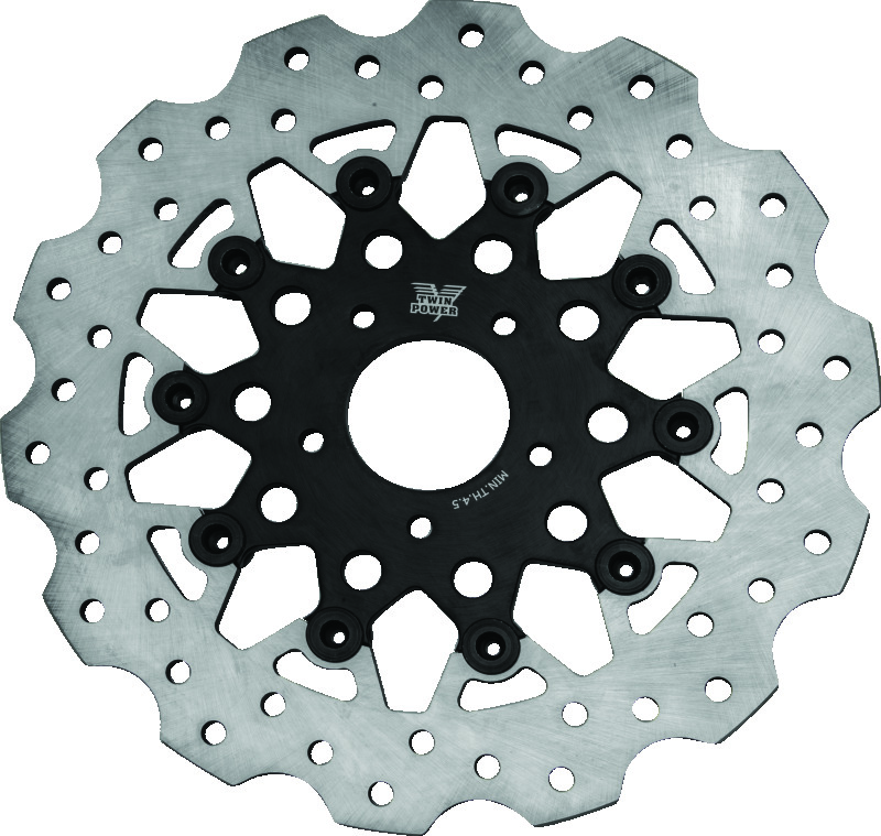 Twin Power 08-13 FLH FLT 08-16 FLHR 06-17 Dyna Front 11.8 Scalloped Floating Rotor Black Mesh