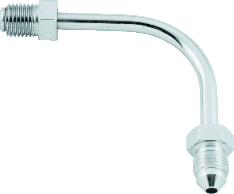 Twin Power Stainless Brake Fitting Male 3/8-24 Inverted Flare to AN-3 Male 90  Adaptor Tube Long