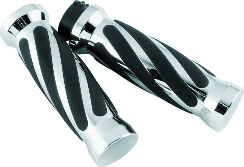 Bikers Choice 81-17 XL & Big Twin Dual Cable Chrome & Black Twisted Grips Pr