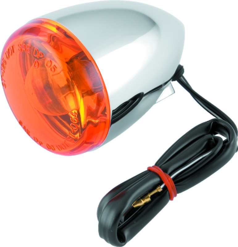 Bikers Choice Chrome Bullet Front Turn Signal Amber Lens Single Filament Replaces H-D 68885-00