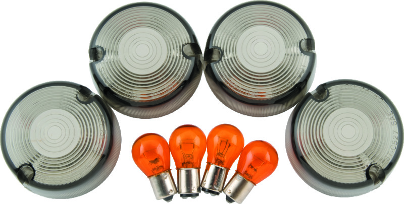 Bikers Choice 86-99 FXST 86-01 FXD FXR XL Smoked Turn Signal Lens/Amber Bulb Kit Repl H-D 69306-02