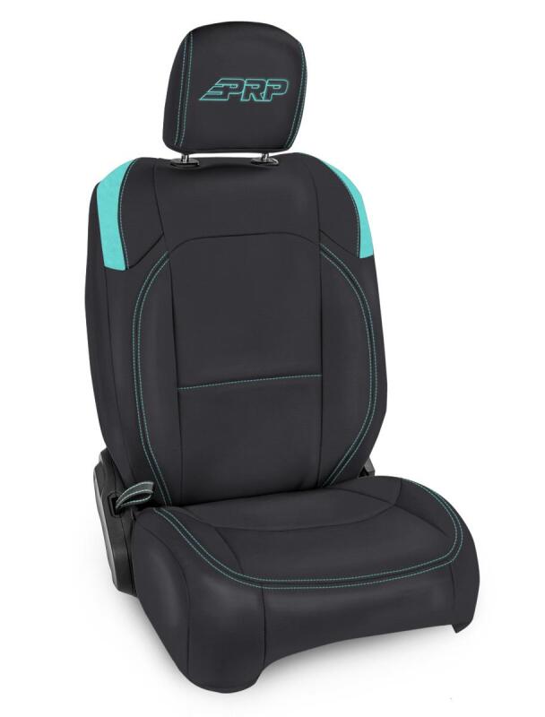 PRP Jeep Wrangler JL Front Seat Covers - 2 door- with Pocket Back (Pair) - Black/Teal