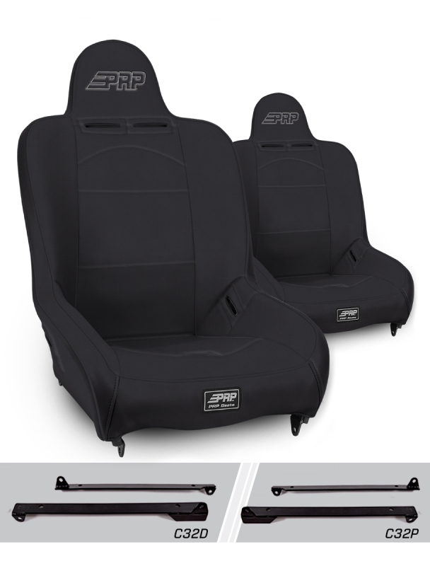 PRP Premier High Back Suspension Seats Kit for Jeep Wrangler CJ7/YJ (Pair) - Black
