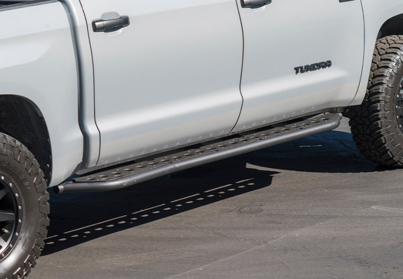 Cali Raised 14-21 Toyota Tundra Step Ed Rock Sliders - No Kick Out/BedLiner Filler Plate/BedLiner