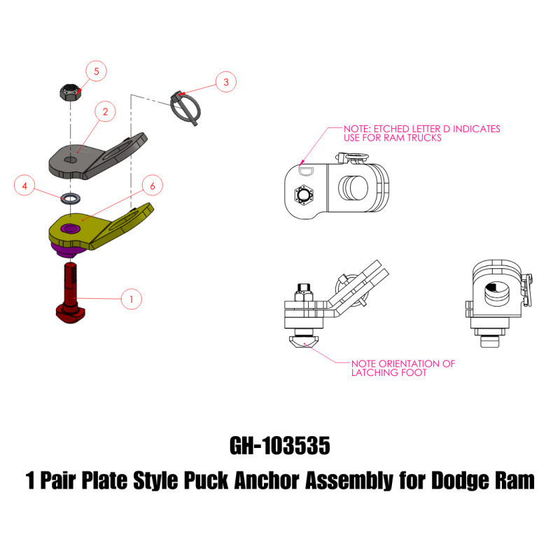 Gen-Y Dodge Plate Style Puck Safety Chain Anchor Assembly - Pair