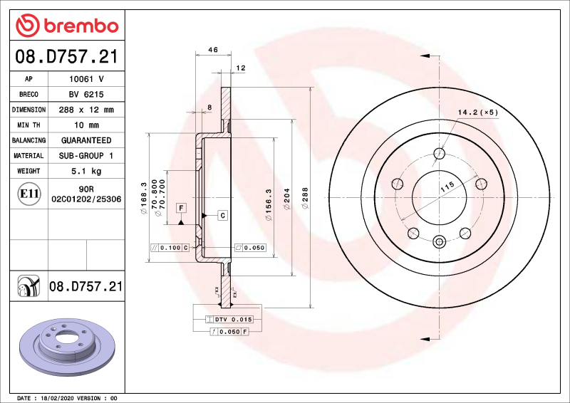 Brembo OE 19-21 ChevyEquinox/19-21 Malibu/20-21 GMC Terrain Friction Brake Disc