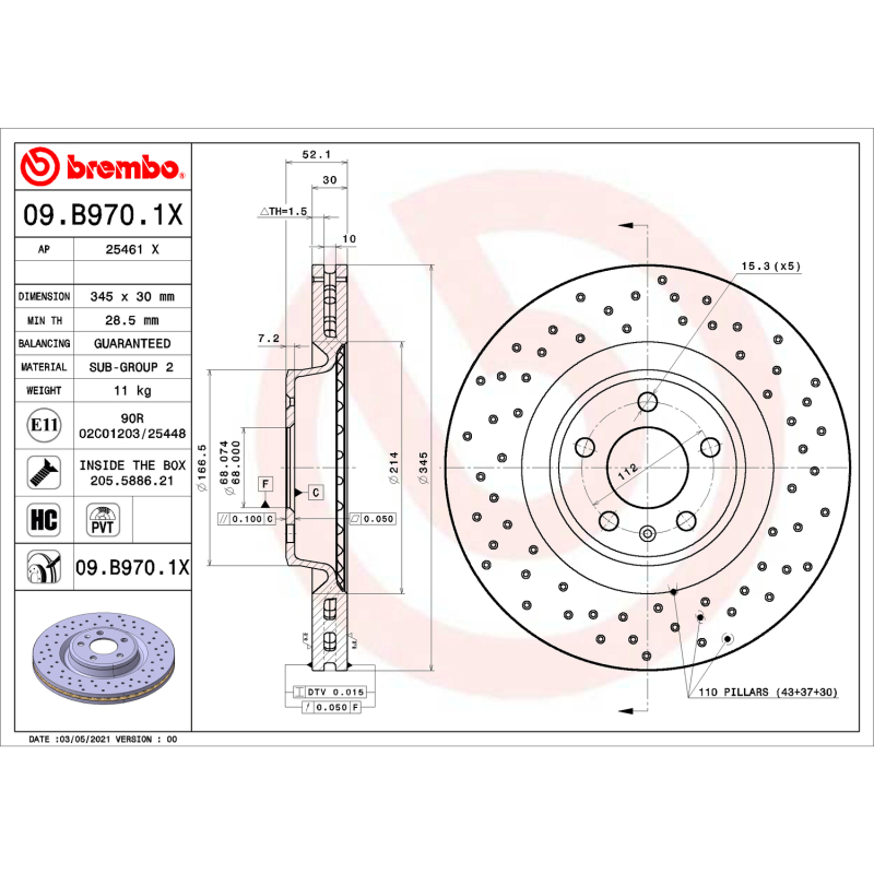 Brembo OE 14-15 Audi A6/A6 Quattro/12-16 S4/12-17 S5/17-20 Porsche Macan Friction Brake Disc