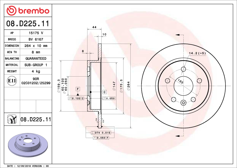 Brembo OE 17-21 Chevy Bolt EV/16-19 Cruze/Volt Friction Brake Disc