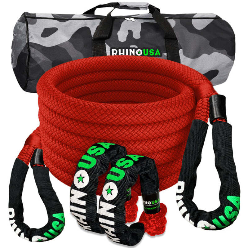 Rhino USA 7/8In X 30Ft Kinetic Rope Recovery Kit W/Soft Shackles (Red)