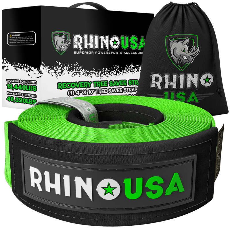 Rhino USA Recovery Tree Saver Strap 4Inx10Ft (Green)