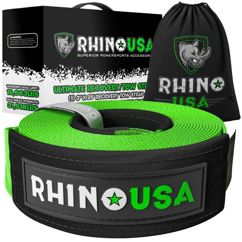 Rhino USA Recovery Tree Saver Strap 3Inx8Ft (Green)