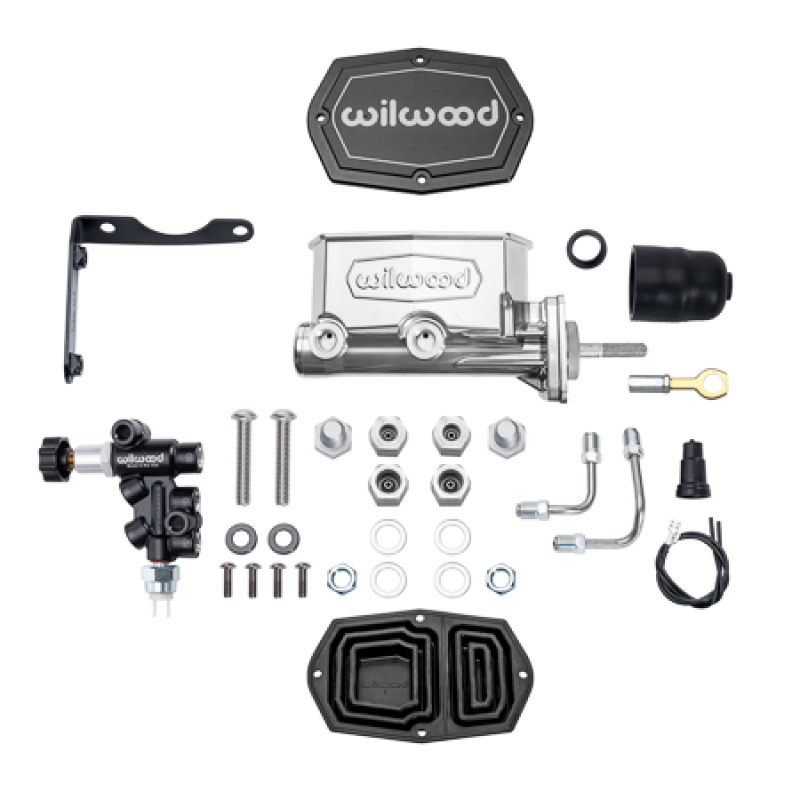 Wilwood MOPAR Compact Tandem M/C Kit w/ P-Valve & Pushrod 15/16in Bore - Chrome Powdercoat