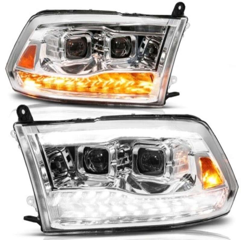 ANZO 09-19 Dodge RAM 1500 / 10-18 2500/3500 LED Proj Headlights SeqSig Chrome - Pair
