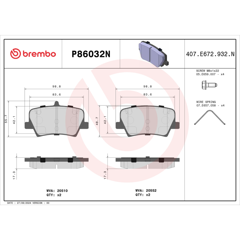Brembo OE 19-24 Volvo XC40 PRIME Ceramic Brake Pad - Rear
