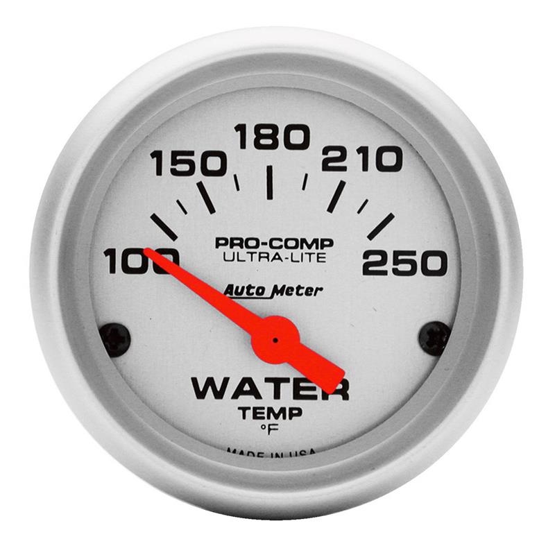 Autometer Ultra-Lite 52mm 100-250 Deg F Short Sweep Electric Water Temp Gauge