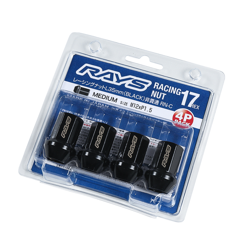 Rays 17 Hex Racing Nut L35 (Medium Type) 12x1.25 - Black (4 Pieces)
