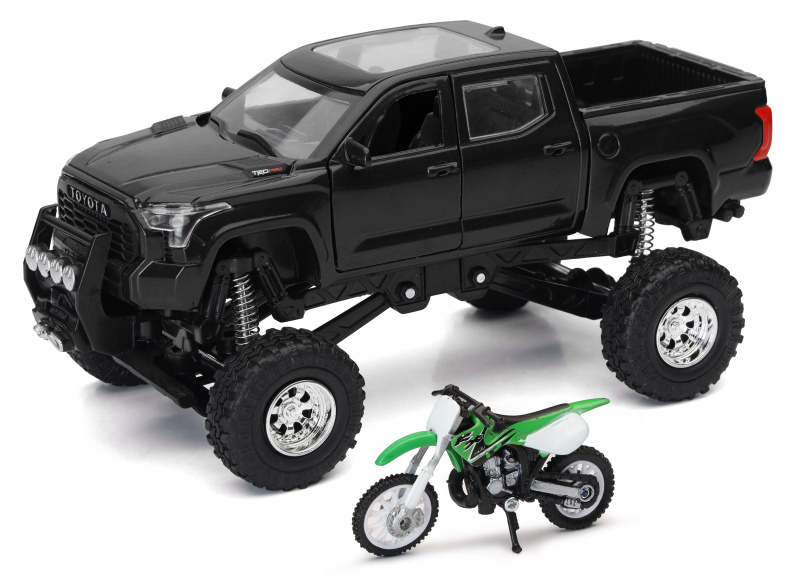 New Ray Toys Toyota Tundra Pro Lifted Truck Black with Kawasaki Dirt Bike 1:32 Scale