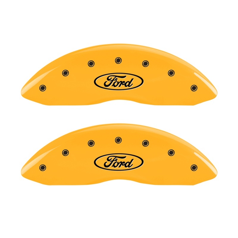 MGP Front set 2 Caliper Covers Engraved Front Oval logo/Ford Yellow finish black ch