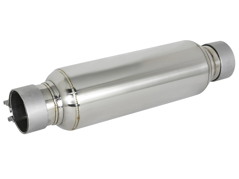 aFe MACH Force-Xp Resonator 2-1/2 IN Inlet/Outlet x 4 IN Dia. x 12 IN Body x 15 IN Overall Length