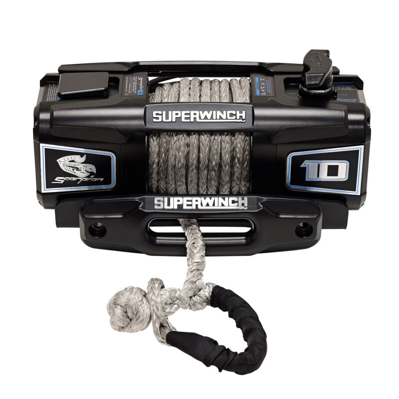 Superwinch 10000 LBS 12V DC 3/8in x 54ft Synthetic Rope Scorpion 10000SR Winch - Black Powdercoat