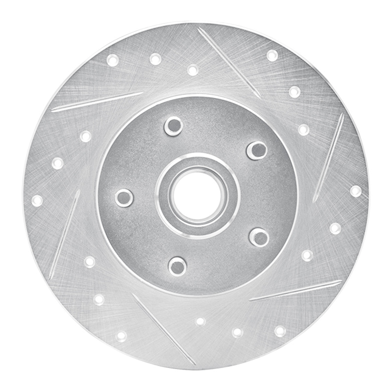 DFC 84-87 Pontiac Fiero Front Right Drilled & Slotted Silver Brake Rotor