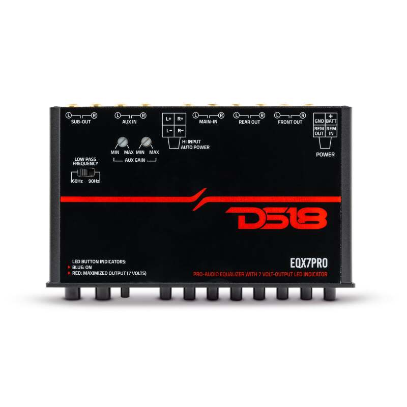 DS18 EQX High Volt 7-Band Equalizer High Lvl Input Auto Turn On And High Volt LED Clipping Indicator
