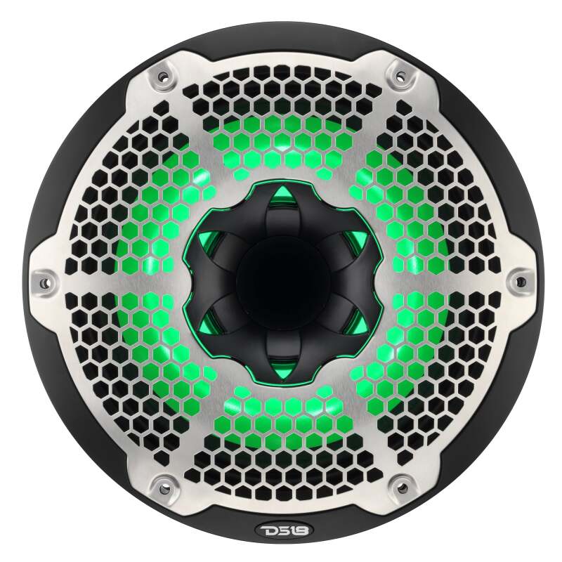 DS18 Hybrid Marine Speaker w/ Driver And RGB LEDs 10in 2-Way 450 Watts RMS 4 ohm Black w/ Cover