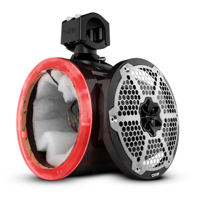 DS18 Marine And Powersports Towers 8in RGB LED Lights Black Carbon Fiber Speakers Not Included
