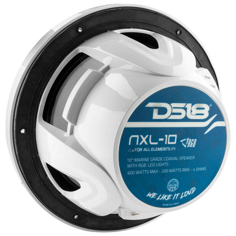 DS18 NXL Series Coaxial Marine Speaker w/ RGB Lights 10in 2-Way 200 Watts RMS 4 ohm White