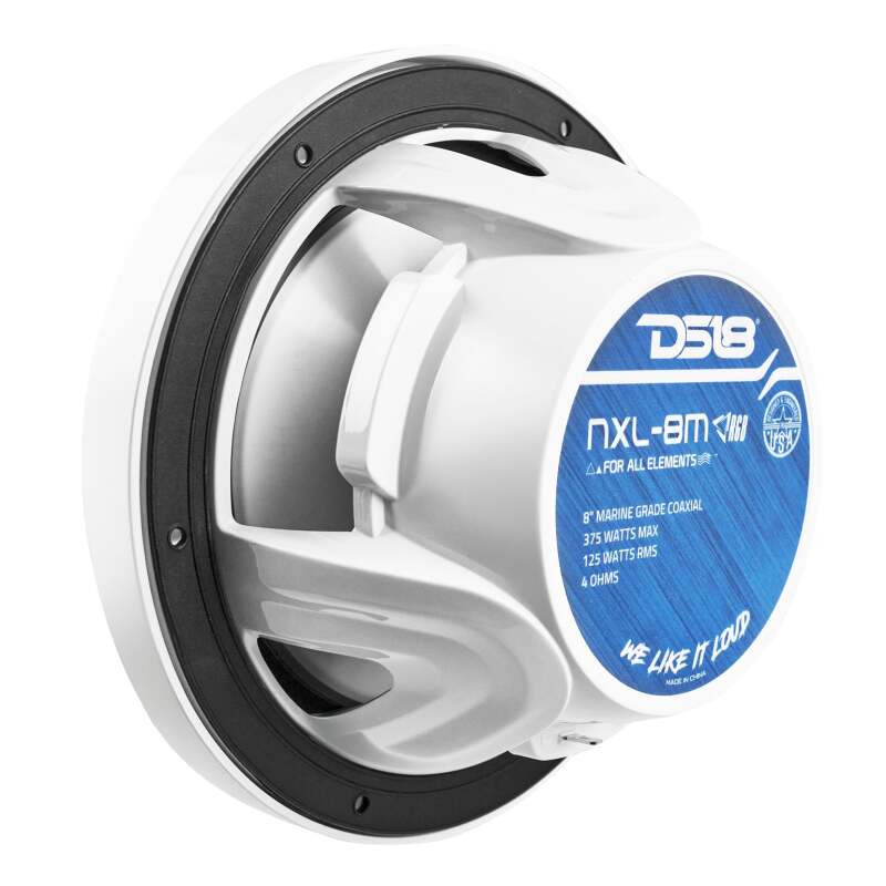 DS18 NXL-M Series Speaker w/ RGB LED Lights 8in 2-Way 125 Watts RMS 4 ohm White w/ Cover