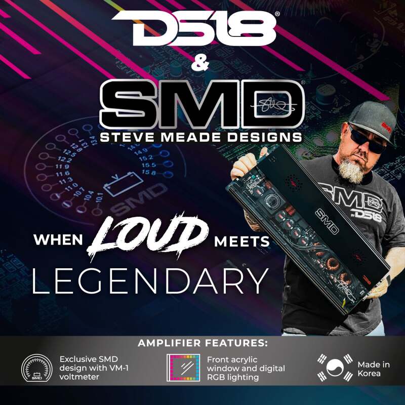 DS18 Steave Meade Colab 1-Channel Amp Class D 5000/1ohm 3500/2ohm 2000/4ohm Watts LED Lights