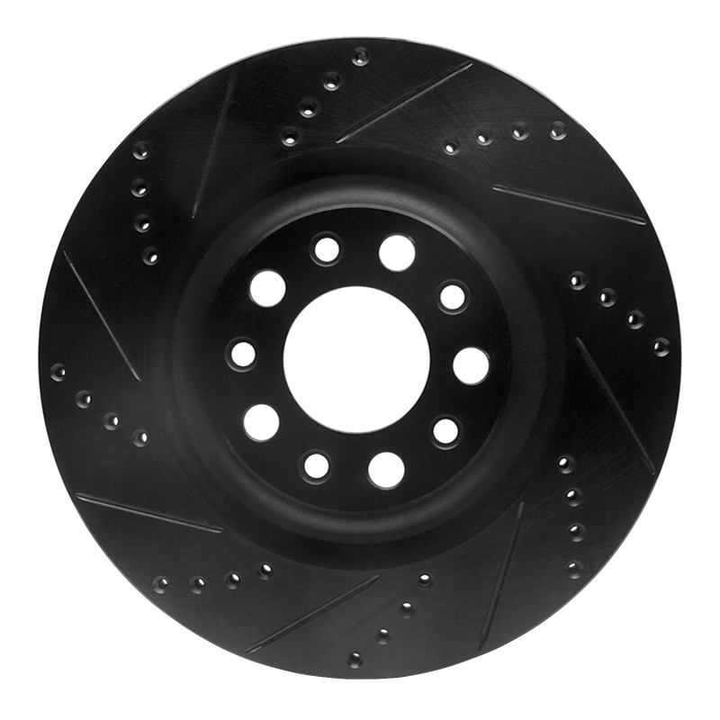 R1 2017-2025 Alfa Romeo Stelvio Rear Left Drilled & Slotted Black Brake Rotor