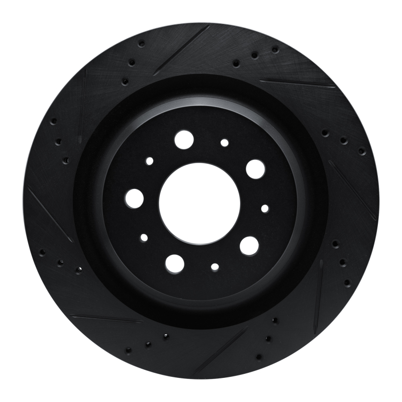 R1 2017-2025 Tesla Model 3 Rear Left Drilled & Slotted Black Brake Rotor