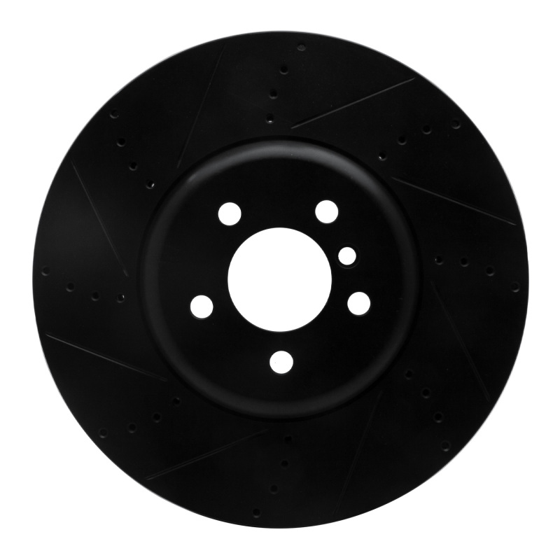 R1 2009-2017 BMW 550I GT xDrive Left Front Drilled & Slotted Black Brake Rotor