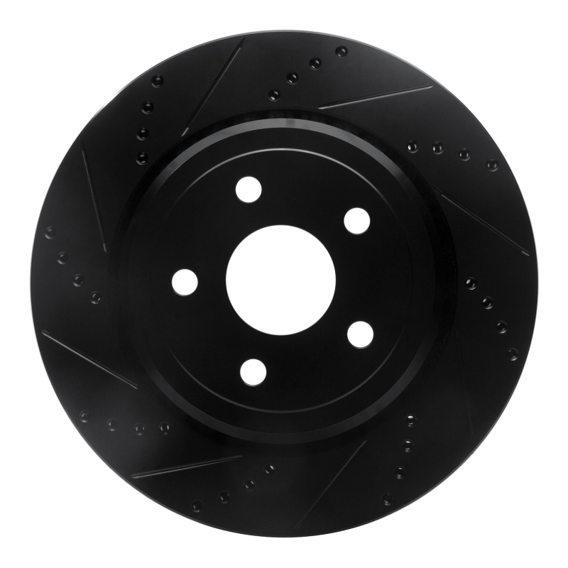 R1 2012-2025 Dodge Durango Rear Left Drilled & Slotted Black Brake Rotor