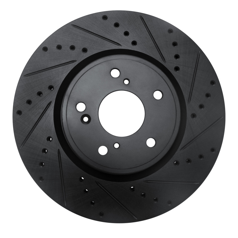 R1 2013-2025 Acura ILX Front Right Drilled & Slotted Black Brake Rotor