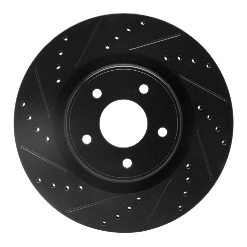 R1 2013-2025 Infiniti Q50 Front Left Drilled & Slotted Black Brake Rotor