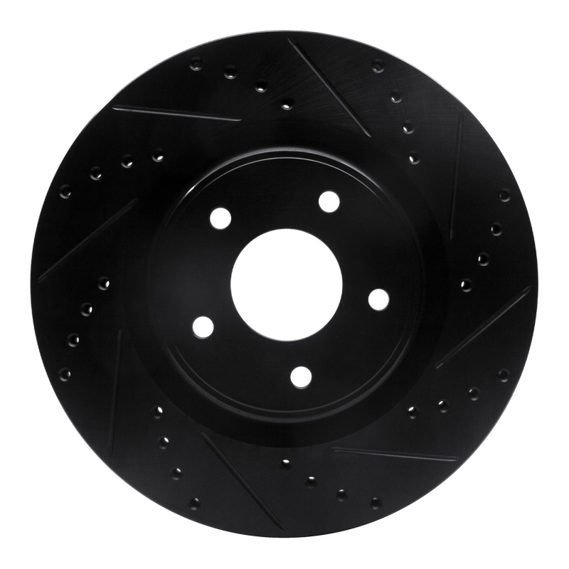 R1 2013-2025 Infiniti Q60 Front Right Drilled & Slotted Black Brake Rotor