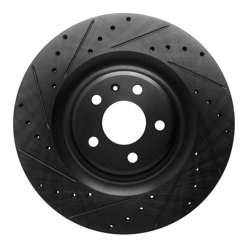 R1 2017-2025 Audi Q8 e-Tron Sportback Rear Left Drilled & Slotted Black Brake Rotor