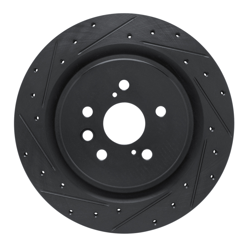 R1 2020-2025 Lexus RX350 Rear Left Drilled & Slotted Black Brake Rotor