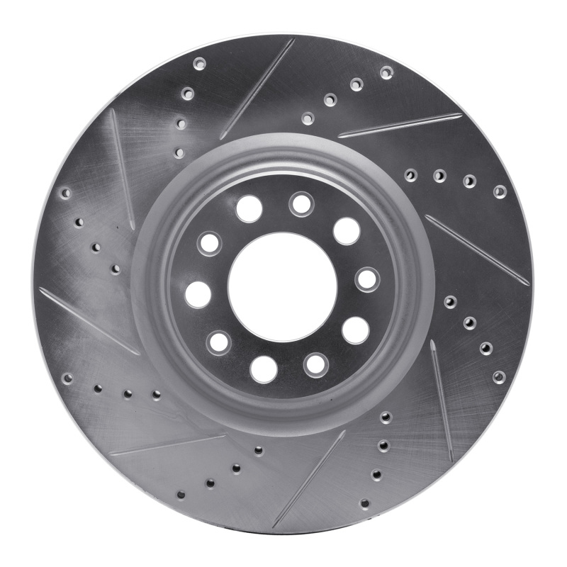 R1 2017-2025 Alfa Romeo Stelvio Front Left Drilled & Slotted Silver Brake Rotor